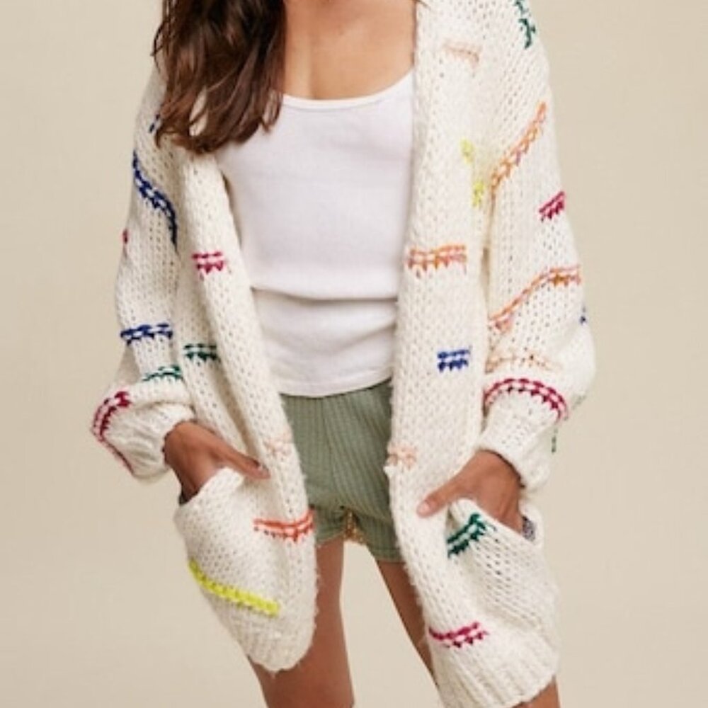 Chunky Hand Crochet Boho Front Pocket Cardigan
